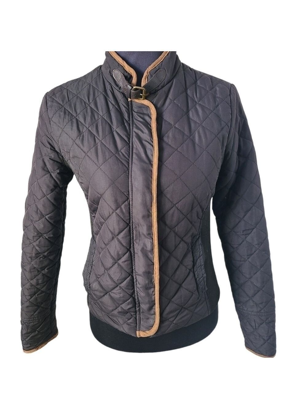 U2B Quilted Bomber Jacket Black & Brown Full Zip Size Small